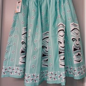 NWT Aqua Blue Tiki Skirt by Oblong Box Shop Retro Rockabilly Hawaiian Medium